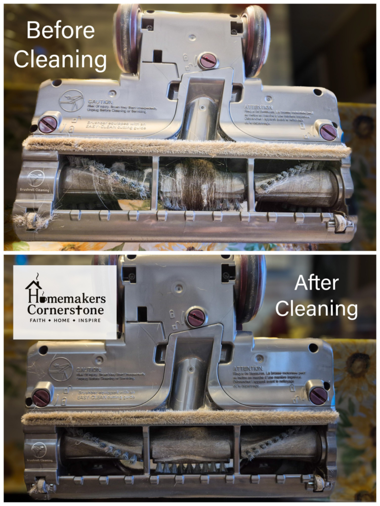 Before and After cleaning Shark Rocket vacuum cleaner roller