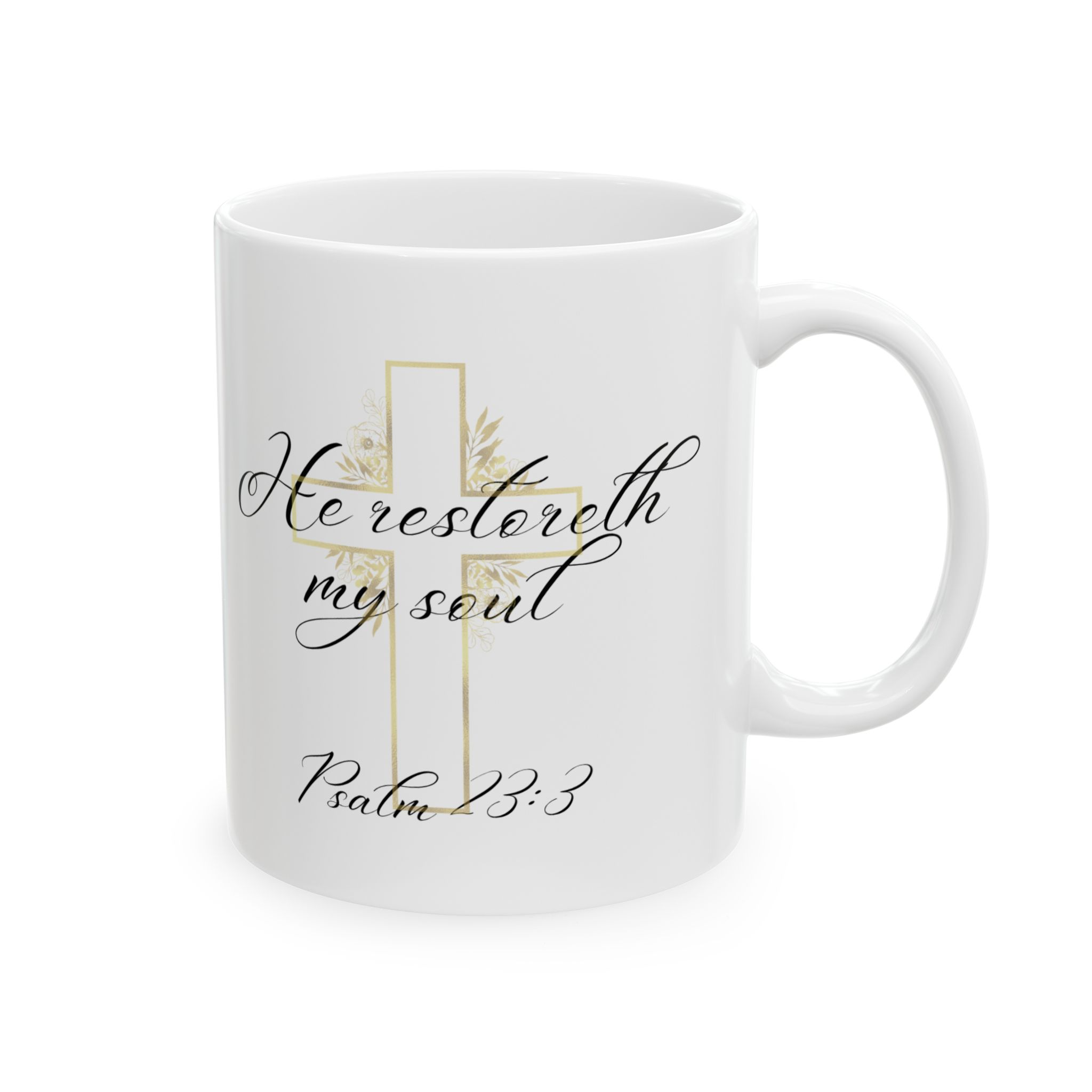 BJ “He Restoreth My Soul” Coffee Mug – Psalm 23:3 Ceramic Mug, 11oz - Image 2