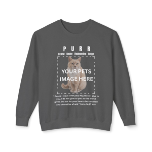 Personalized PURR Christian Cat Sweatshirt | Custom Cat Photo Crewneck | John 14:27 Faith Apparel